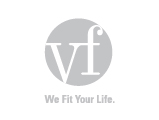 VF Corporation Logo, grey circle with white VF