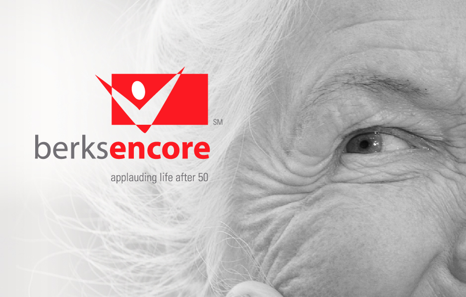 Berks Encore Logo, with close-up of woman's face