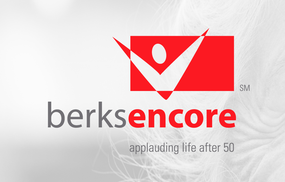 Berks Encore Logo with red and reads applauding life after 50