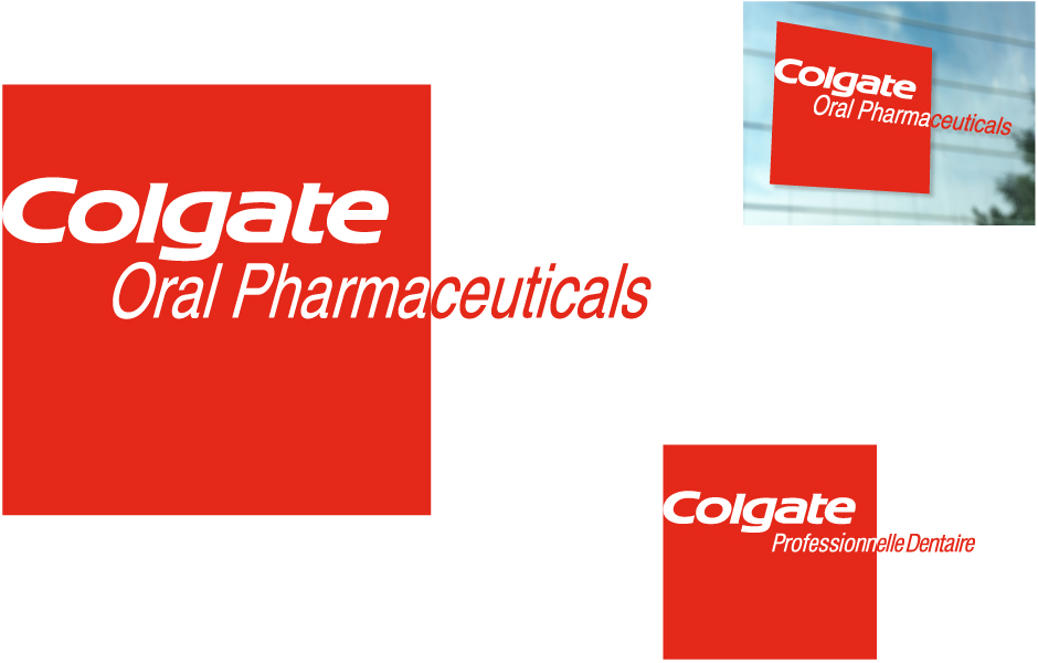 Colgate Oral Pharmaceuticals, Colgate Professionnelle Dentaire, three samples, logos and signage