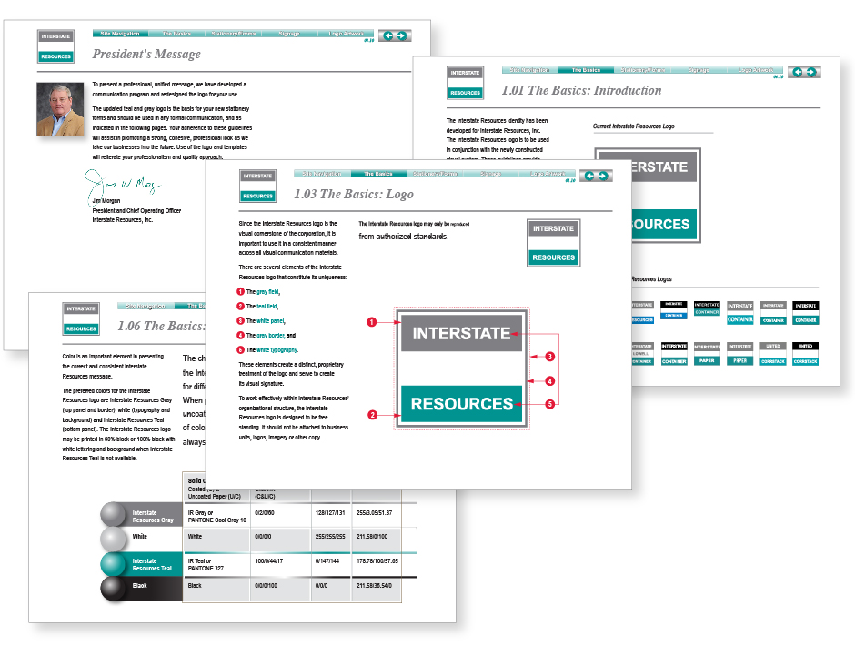 Interstate Resources, identity guidelines, four sample pages