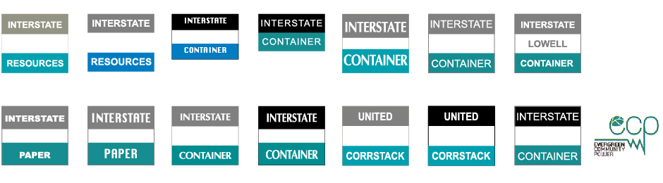 Interstate Container, 14 logo variations, with Evergreen logo