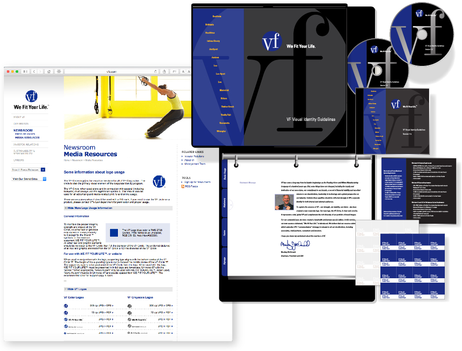 VF Corporate Identity, print manual, cd and online, along with color swatches