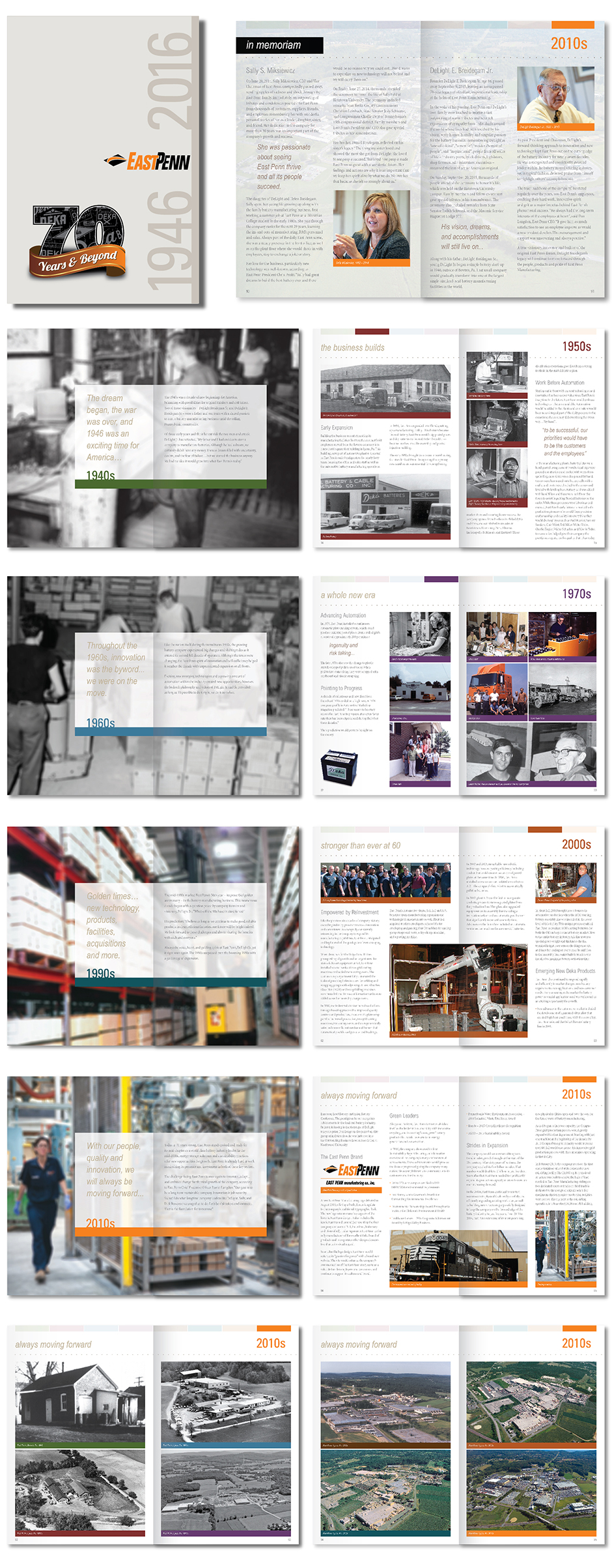 East Penn Manufacturing 70th Anniversary Book with Cover and Sample Page Spreads