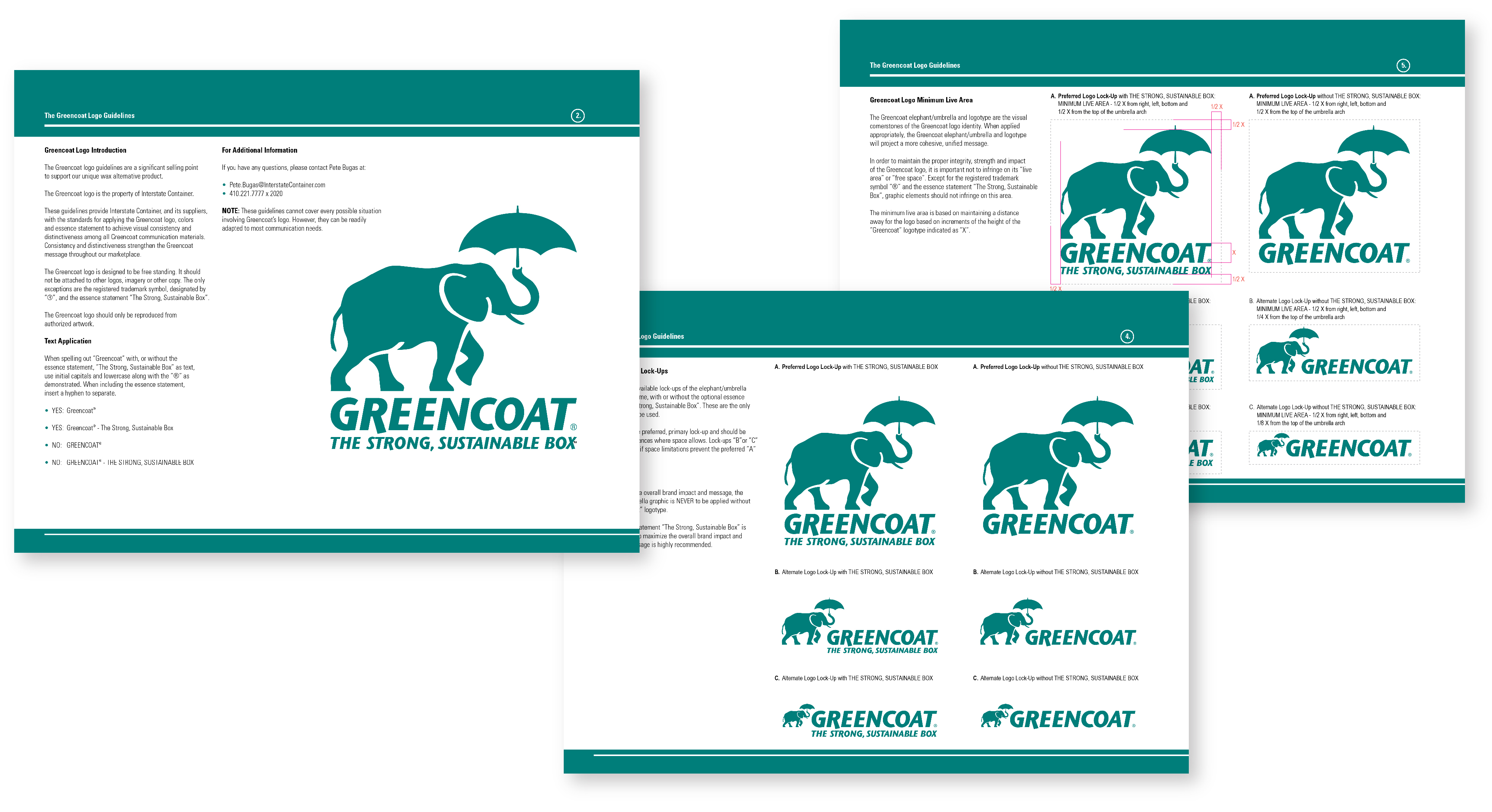 Greencoat Identity Guidelines, 3 sample pages
